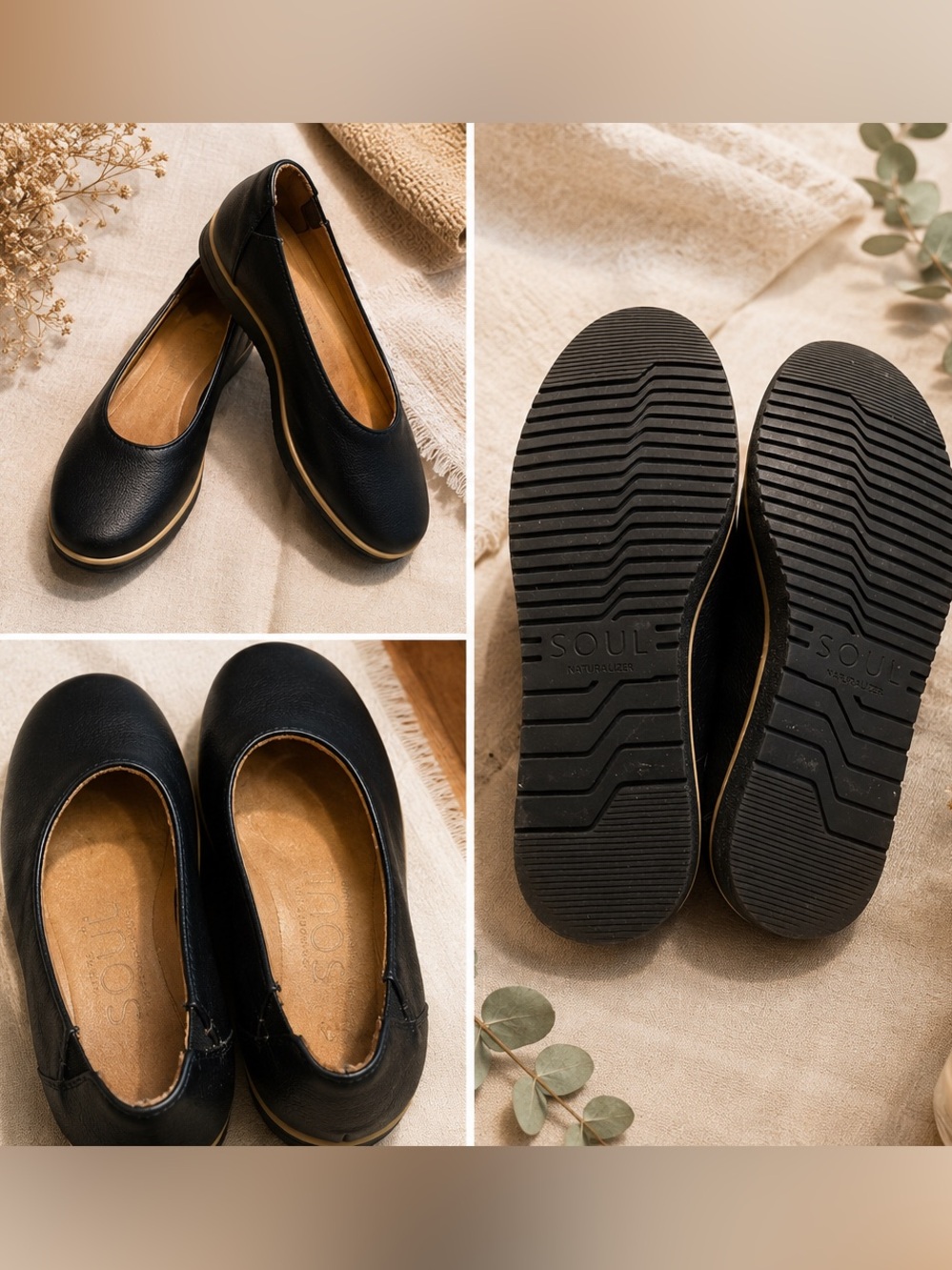 SOUL Naturalizer Black Comfort Flats Womens 7M Slip On Ballet Shoes Casual